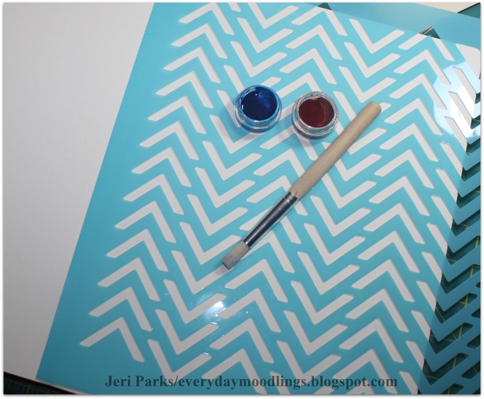 Using the color medium of your choice, create a stencil background on to watercolor paper. I used Twinkling H2Os. I keep all of my backgrounds in an art journal for future use.