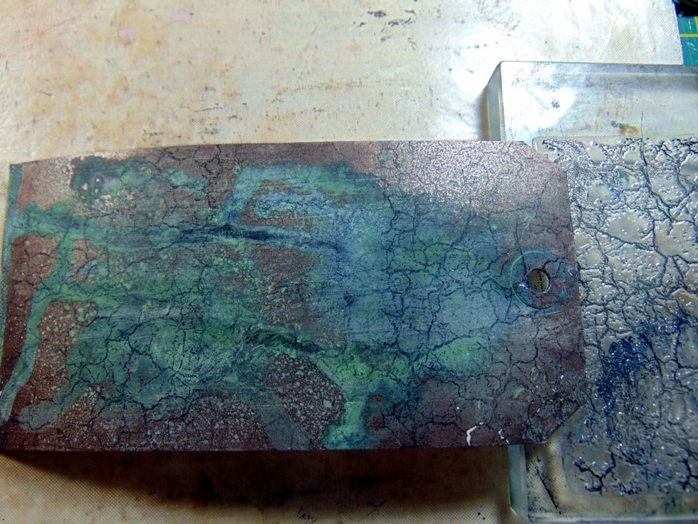 Using the Crackle stamp from the Mediums Add On kit stamp over the tag with a Black Staz On Ink.