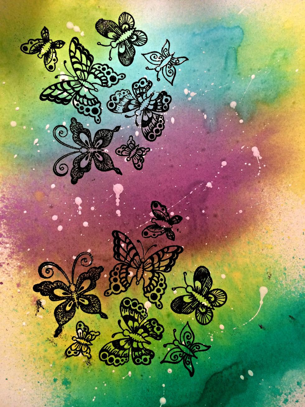 Using the Heartfelt Creations cling stamp and Black Staz On, stamp the image onto the paper 2 times. Cover withe black embossing powder and heat set using your heat gun