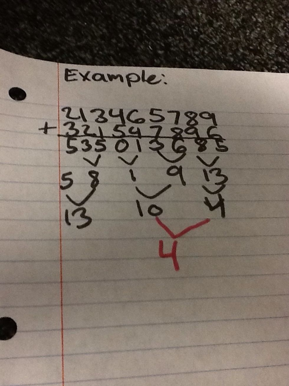 Using the next line of numbers , starting from the right add the next two DIGITS only.