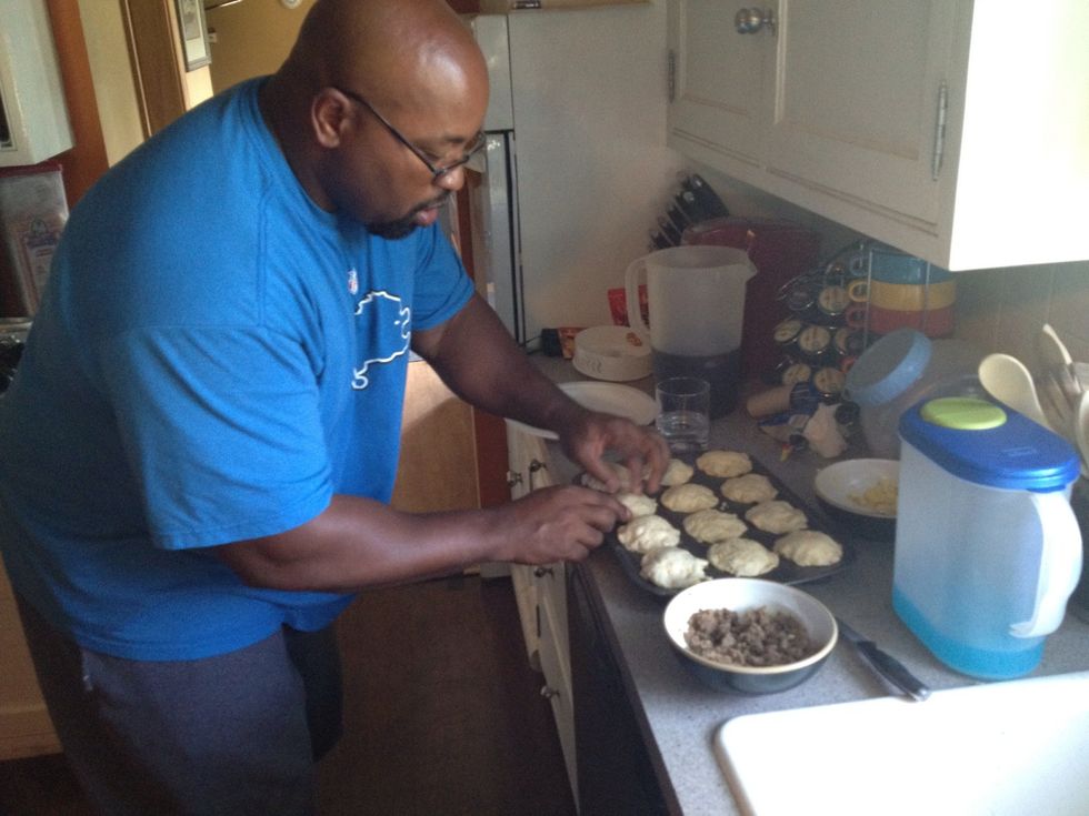 Using the remaining halves, cover the mess you made and try to get a decent seal, either with wet or flour-tipped fingers. The baking will seal most of everything if not too full.