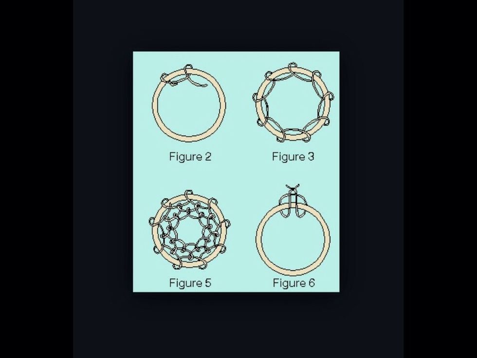 Using this diagram, as a guide, begin weaving the web in the middle. This is when you will use your needle. Tie securely off when finished.