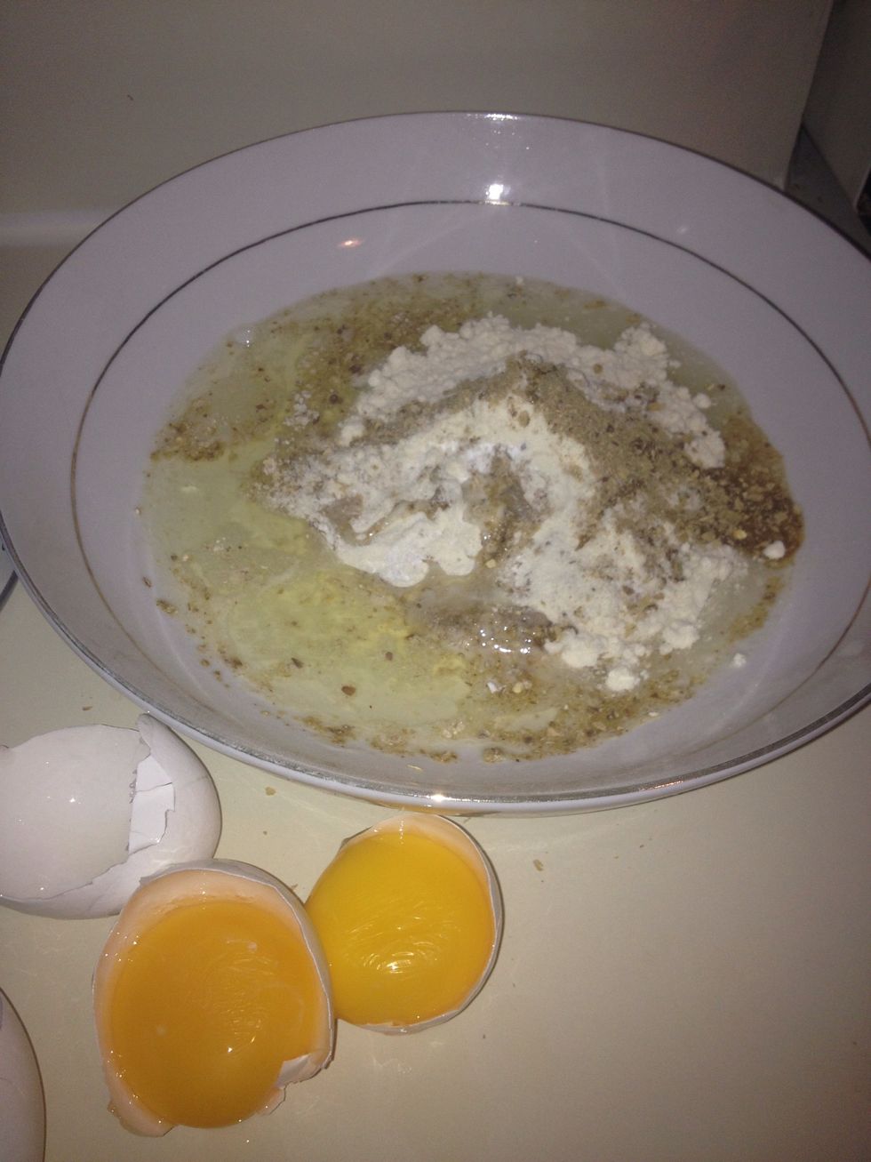 Using two eggs, add only the egg whites and trash that very fattening yolk! ^.^