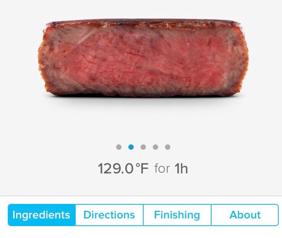 Using your phone, Set the temp at 129 F for 1 hour for a medium, follow your sous vide instructions