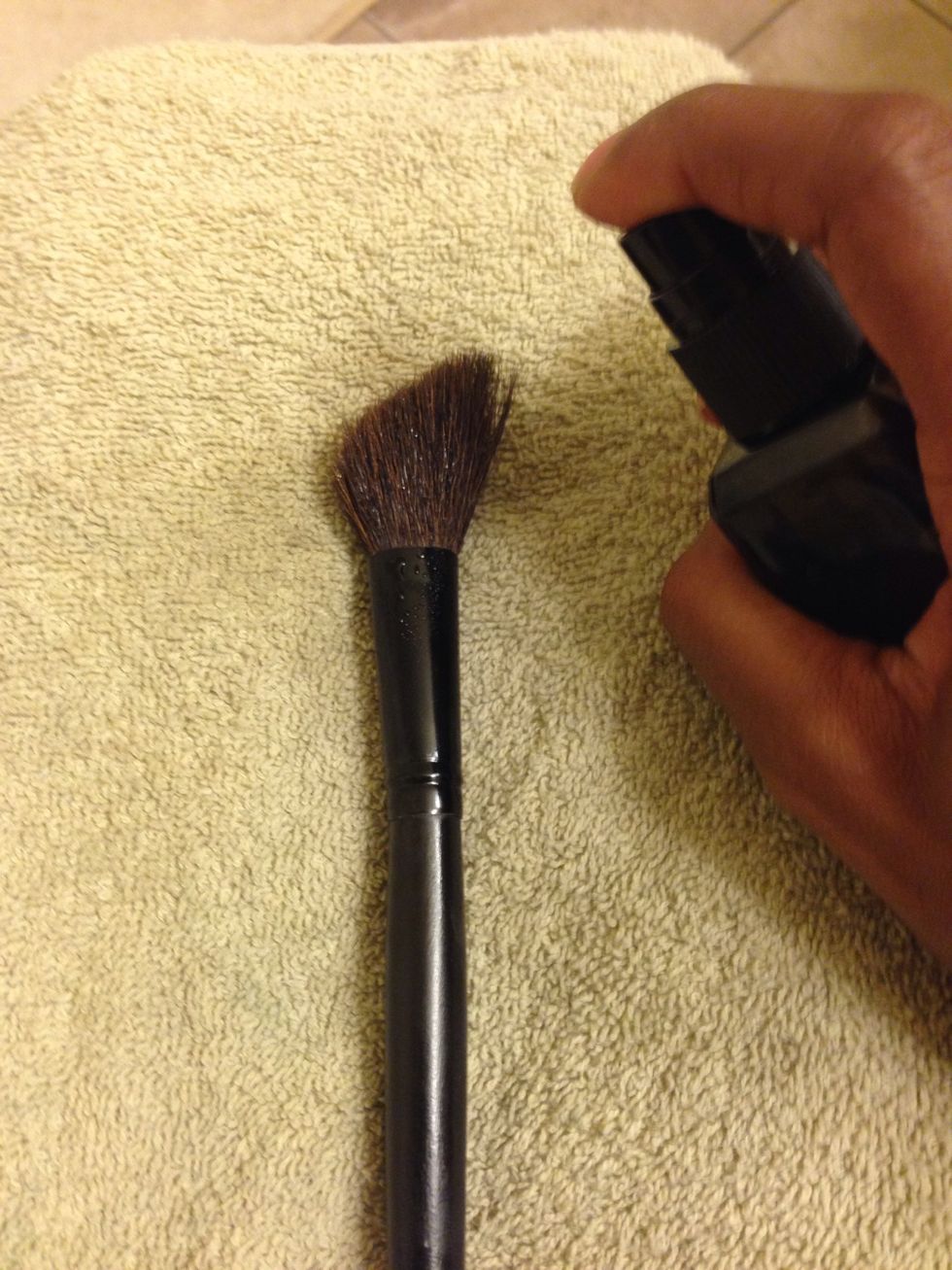 Using your solution, spray your brush about 2-3 times per side.