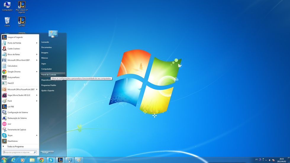 V\u00e1 at\u00e9 o painel de controle