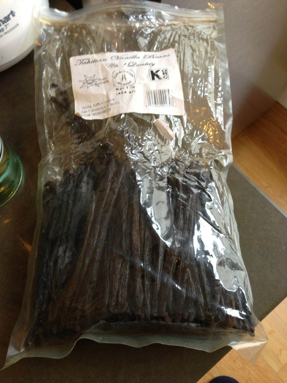 Vanilla beans! I have a lot that I got on sale so I'll be using a lot, but you really just need about 3 beans per cup of alcohol.