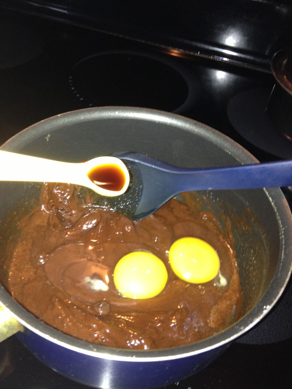 Vanilla. You may add the flour, salt and baking soda at this time.