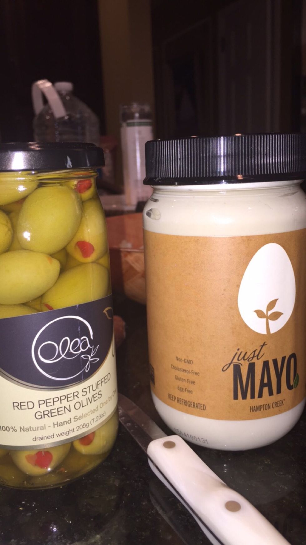 Vegan mayo and olives!