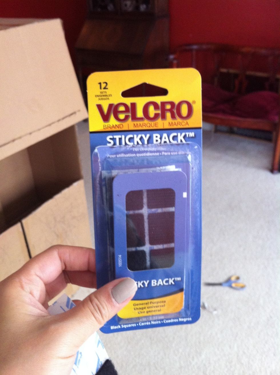 Velcro sticky backs pre cut from craft store, got it for $3, probably could've got it cheaper with a michaels coupon but didn't have one on me! :(