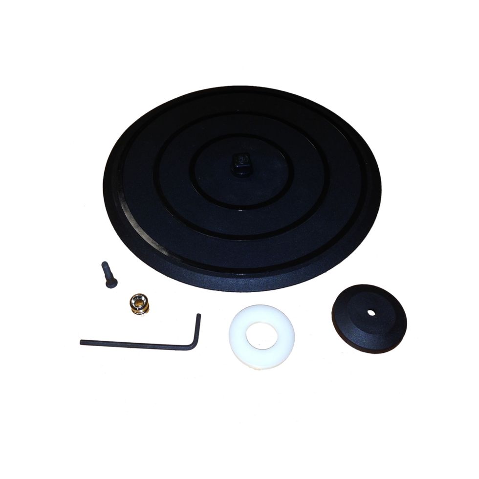 Verify that all parts are included (screw, white ring, black cap, disc base, wrench)