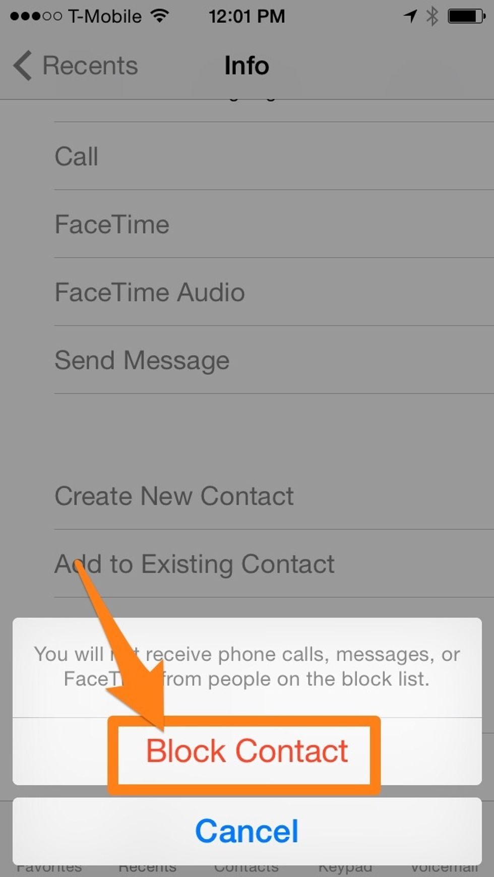 Verify that you'd like to block all phone calls, messages, and FaceTime for the caller.