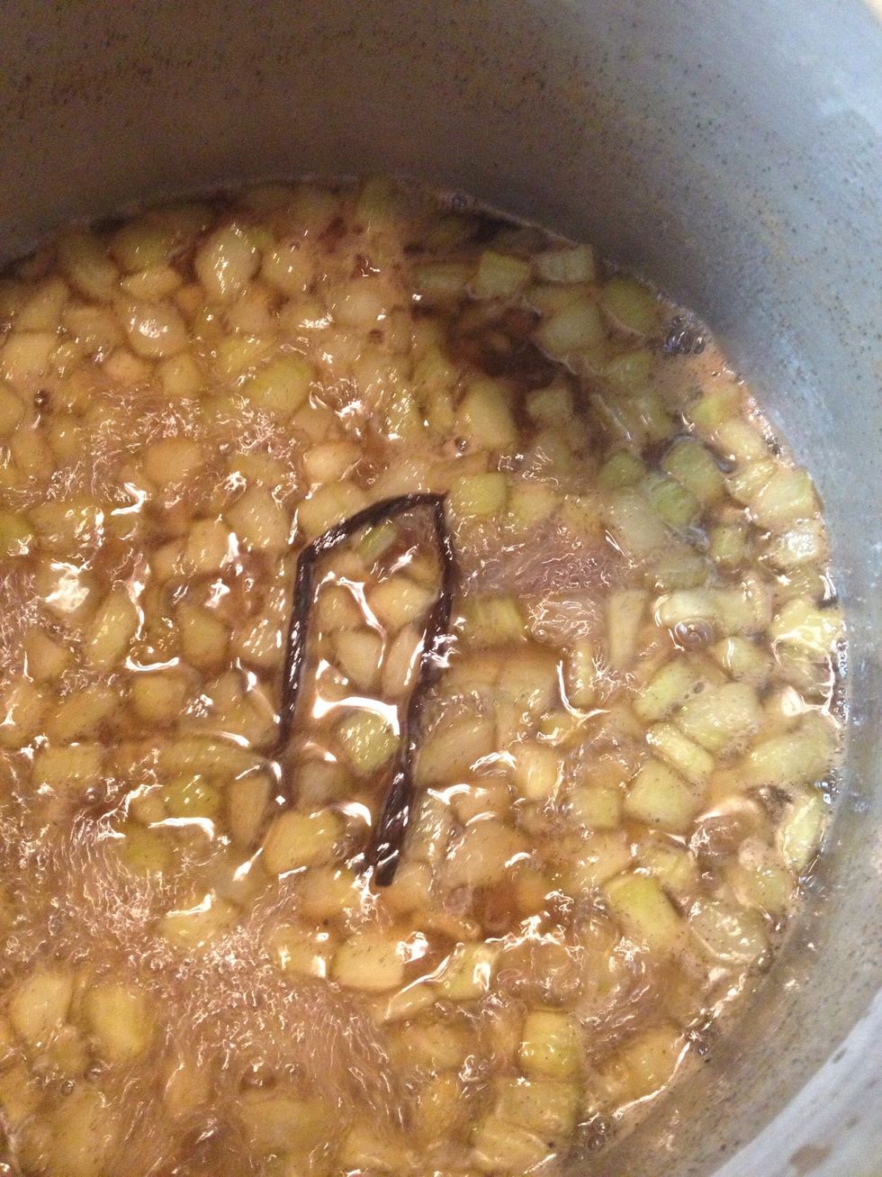 Versez le m\u00e9lange aux concombres dans une bassine \u00e0 confitures. Portez \u00e0 \u00e9bullition, puis prolongez la cuisson pendant 7 minutes.