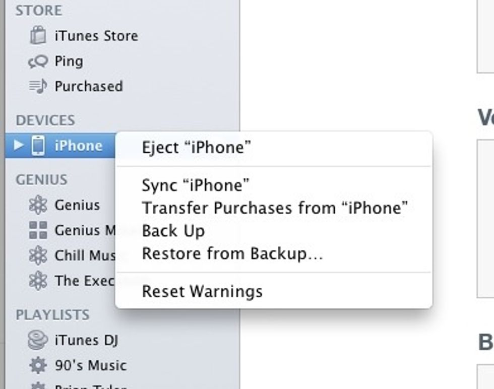 Very important. First make sure you back up your iPhone. Sync your iPhone. In iTunes right click on your iPhone icon and select backup. I will cover a more thorough backup in a later guide.