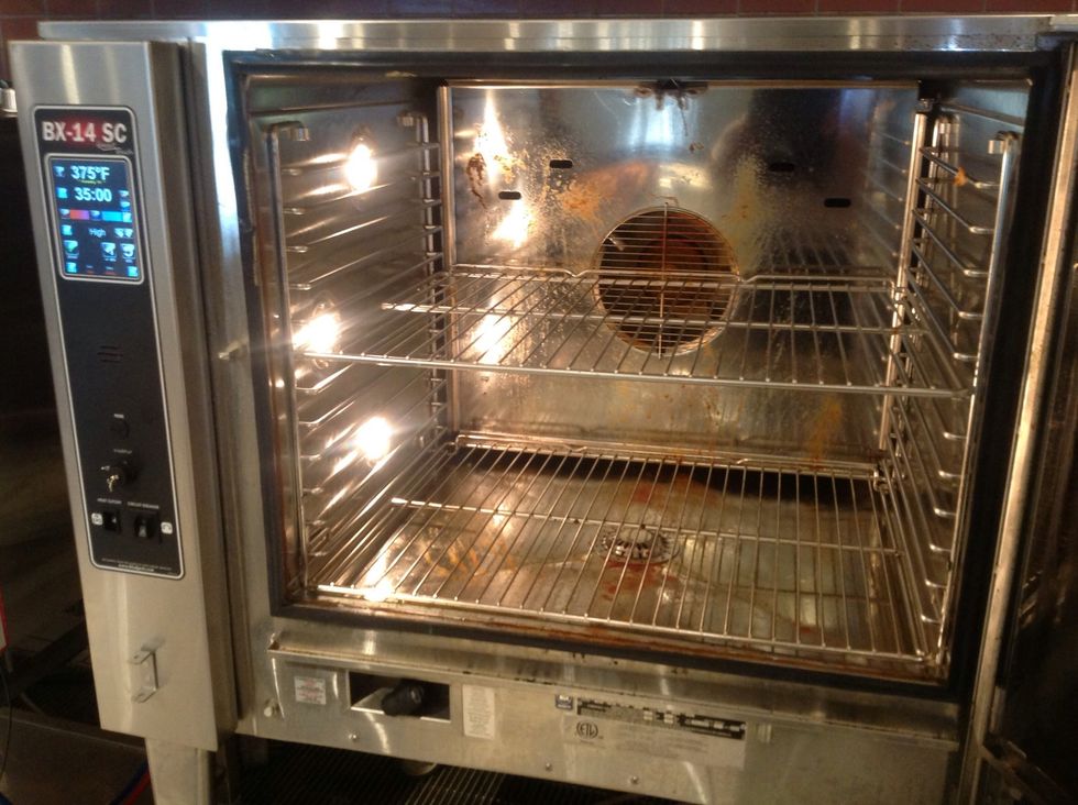 Very little chicken fond residual in cooking cavity of Blodgett BX-14 Combi Oven. No extra fat down drain and buildup in your fat trap, with minimal cleaning needed