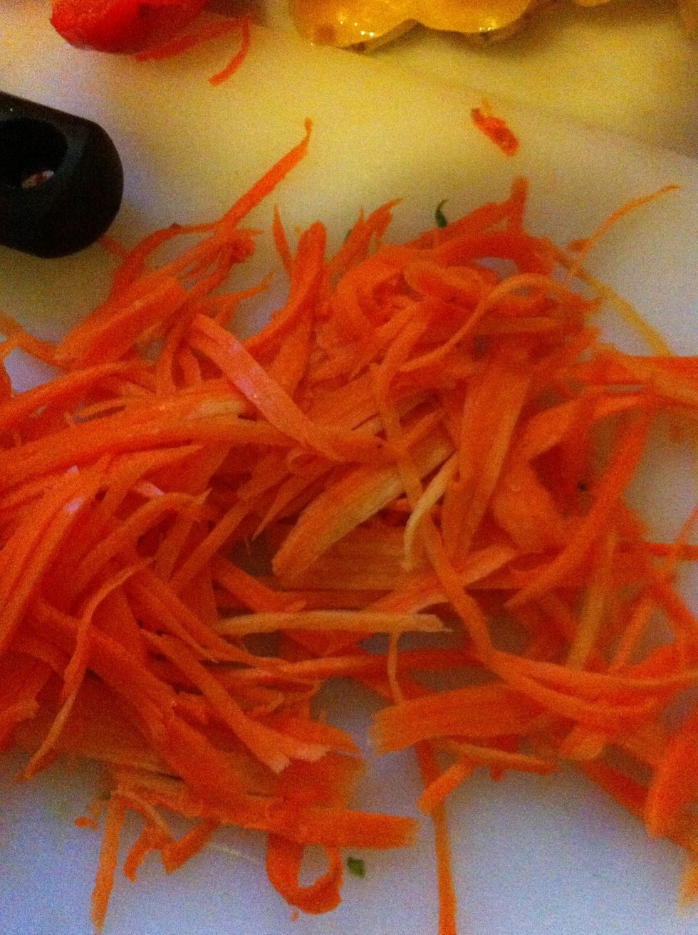 Very thin julienne the carrots or just shred....