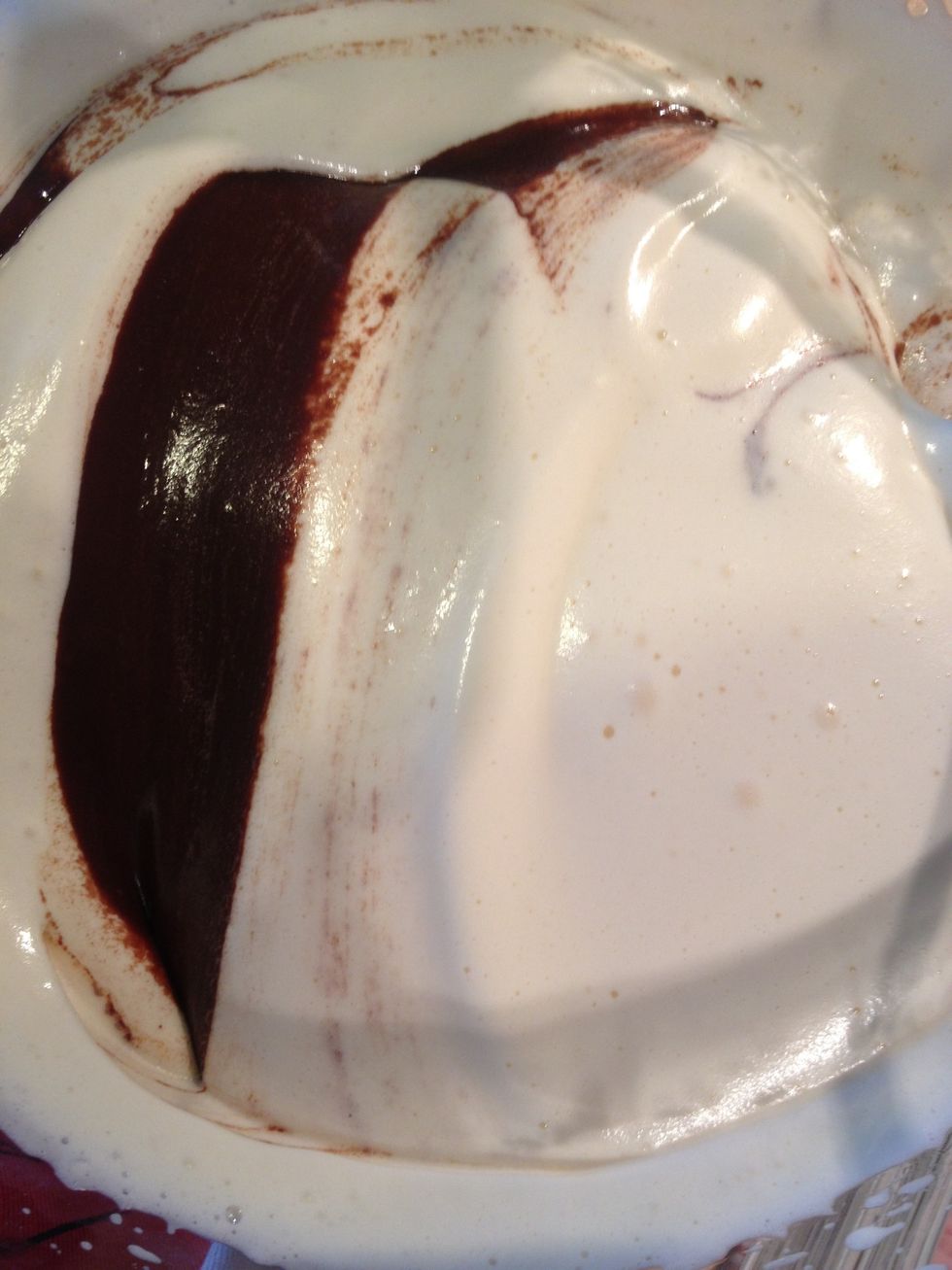 Very VERY gently fold in the chocolate. Your aim is to keep as much air in the mix as you can. I took about 10 minutes to fully integrate it.