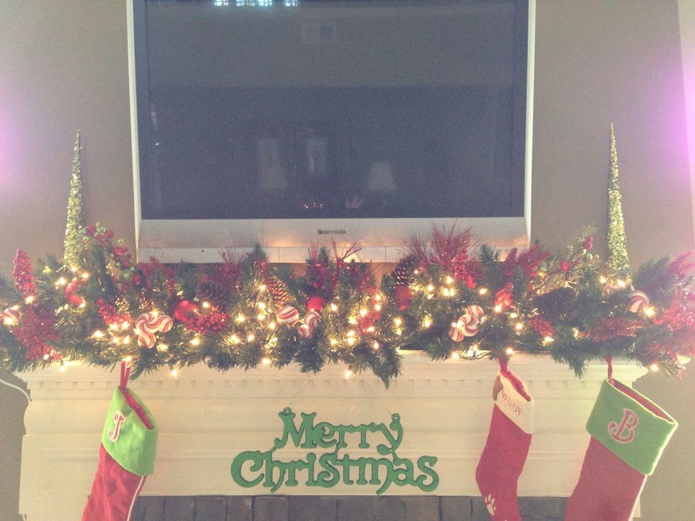 View of the spray over my fireplace...different types if decorations