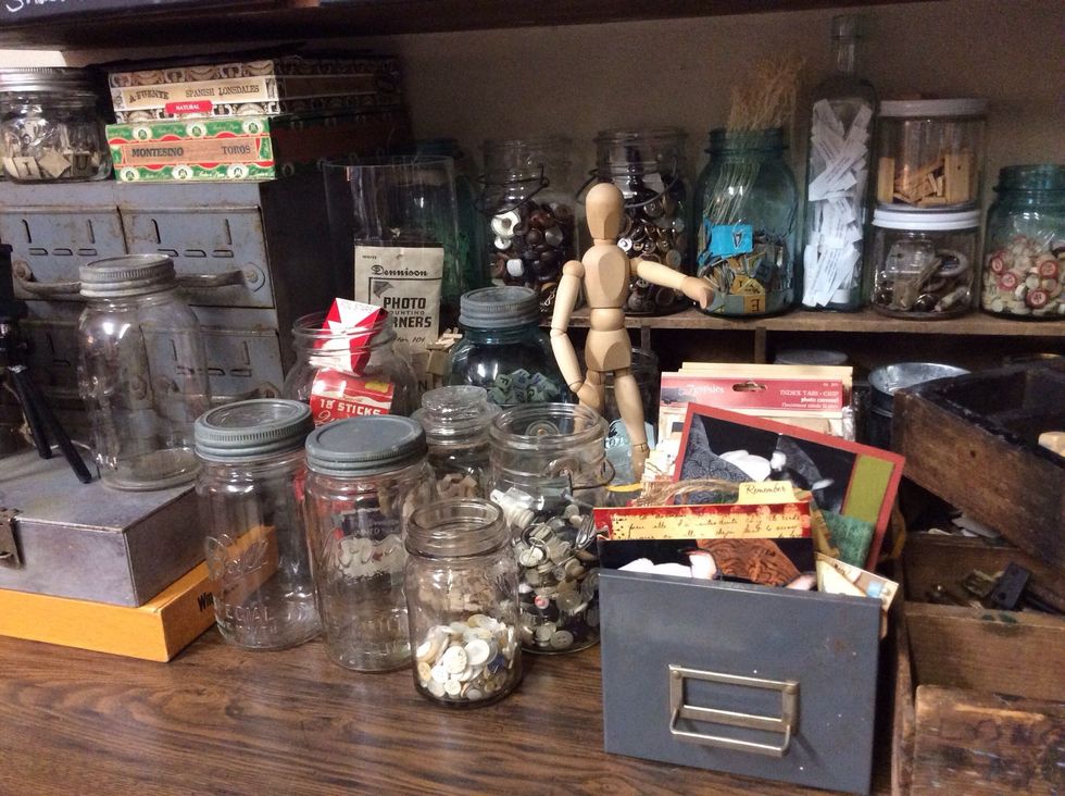 Vintage jars are not only practical, but pretty too. Being able to see what I have makes me actually use it too. I search for the wide-mouth style jars for easy access to the treasures inside.