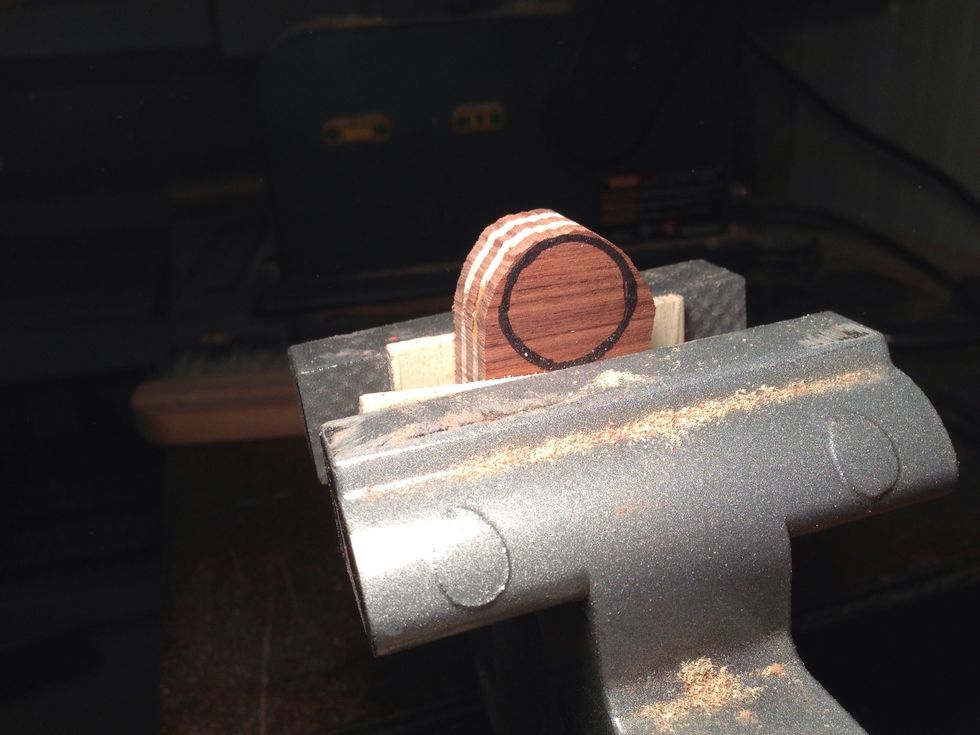 Vise time with extra wood spacer in vice to save the project from marring surface.