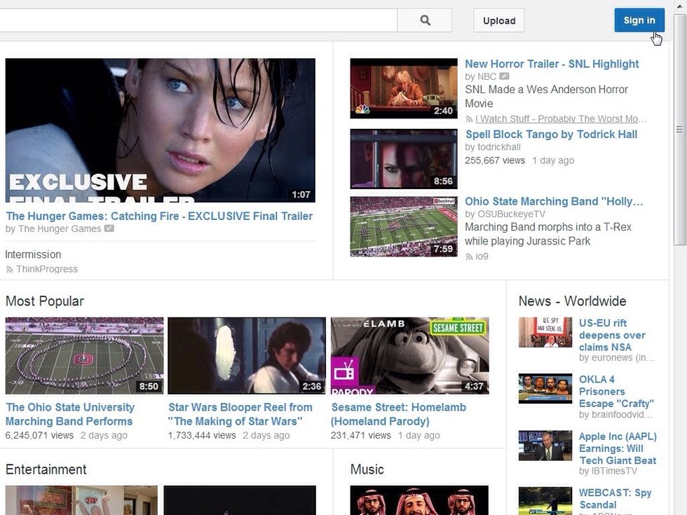 Visit www.youtube.com and click the blue Sign In Button (located in the upper right hand corner of the website).