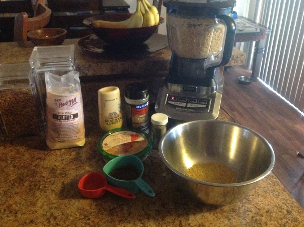 Vital wheat gluten and nutritional yeast can be found at health food stores or online. Preheat oven to 350 and line a baking sheet with parchment paper.