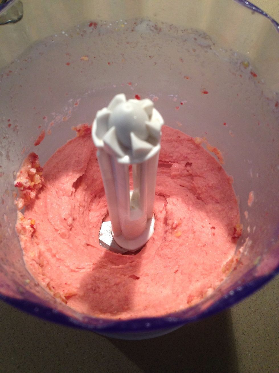 Voila! All the fruit pieces have blended away and the "ice cream" has formed!