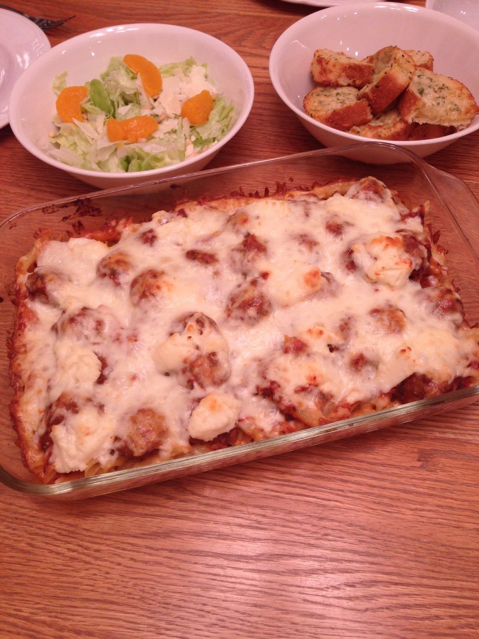 Voila! Baked ziti with substitutions and no guilt! Serve and enjoy!