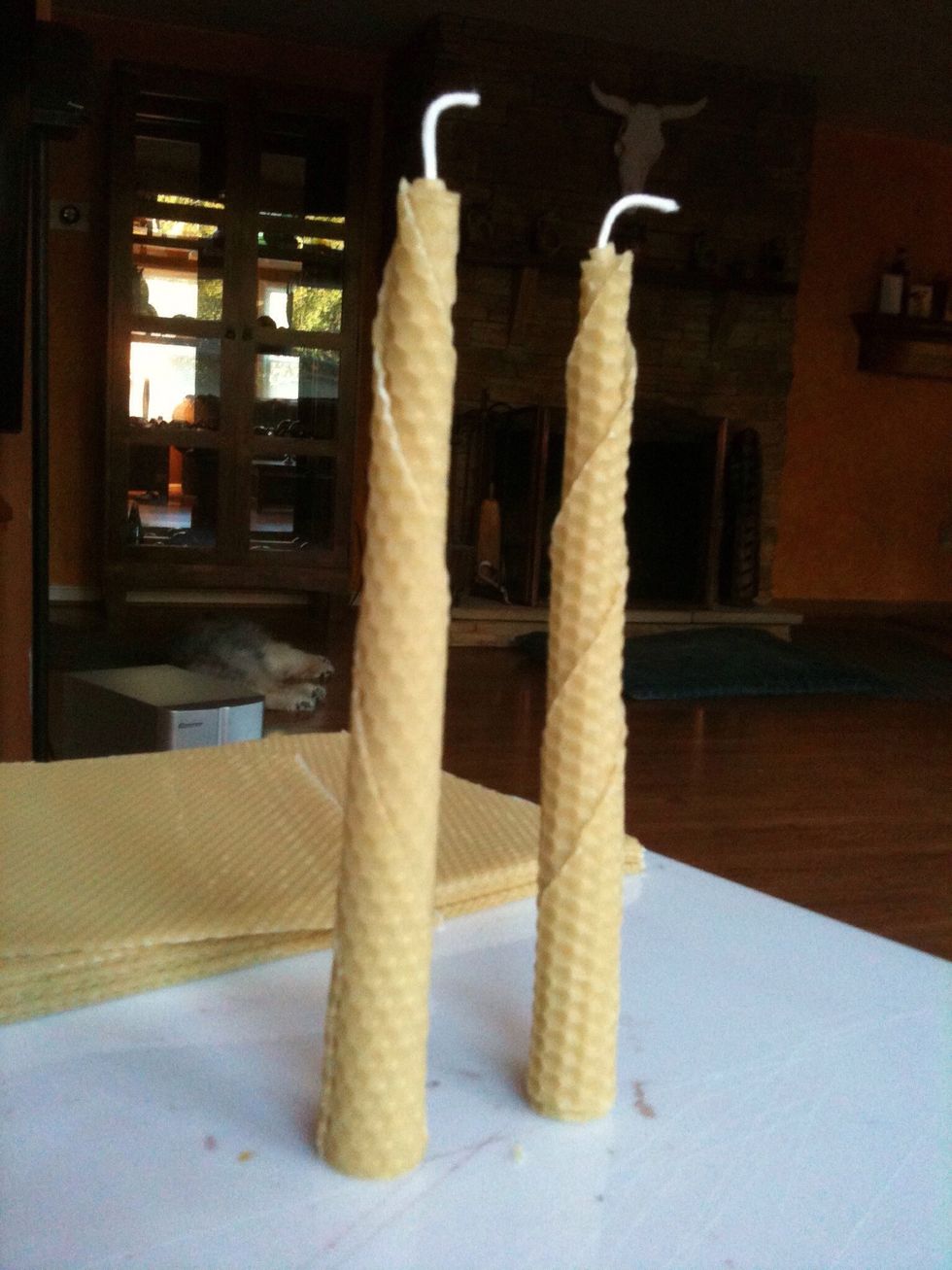 Voila, your candle is ready to burn.  Use the other two pieces to create a matching pair of beeswax taper candles.