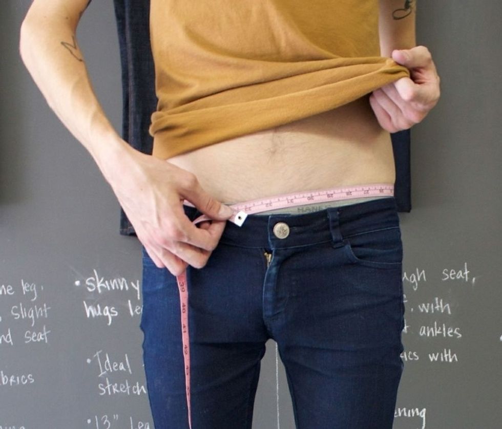 Waistband - Based on where your jeans usually sit at around your waist, measure around the circumference above the waistband.