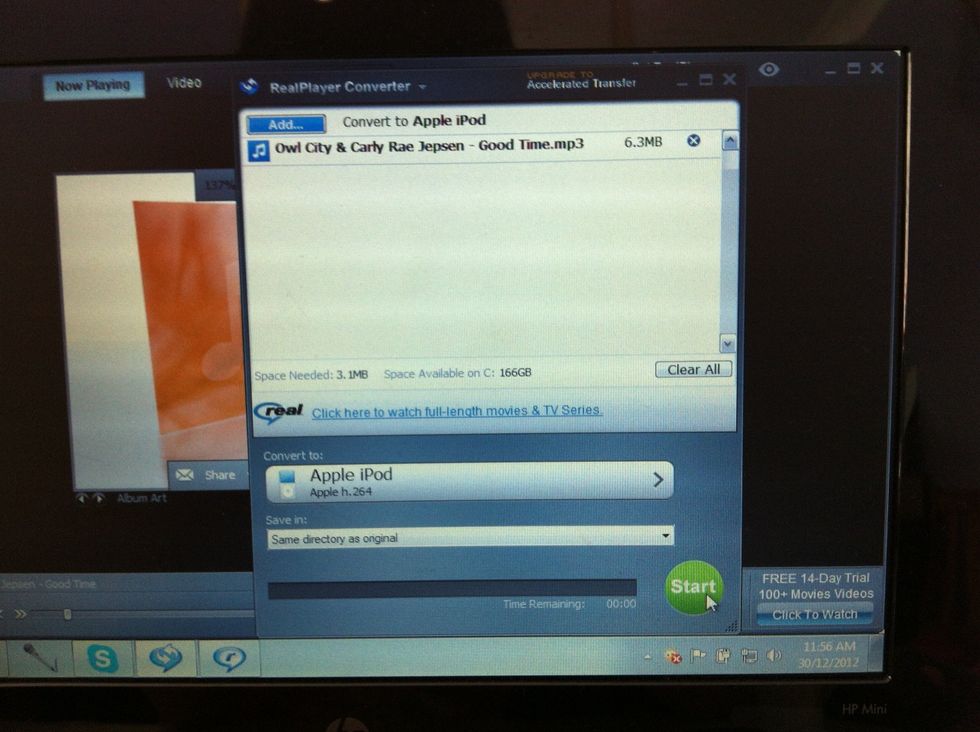 Wait a while (about 20seconds) and then select it like mine and click on start