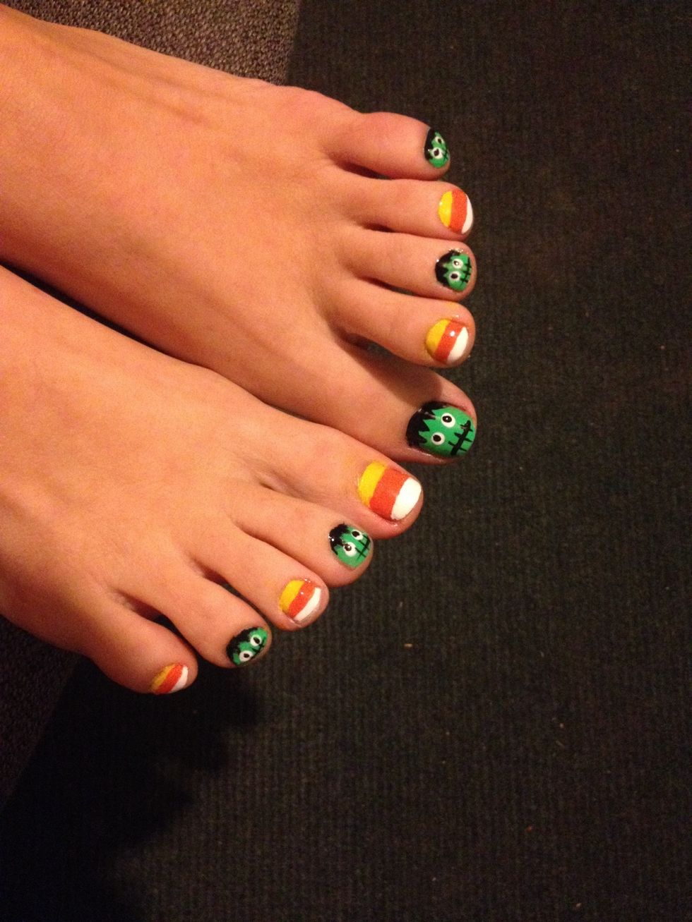 Wait until nails are COMPLETELY dry! This is important so your colors don't run or streak when going over them. Add glitter polish over your toes if you wish. If not, just apply 1-2 coats of topcoat.