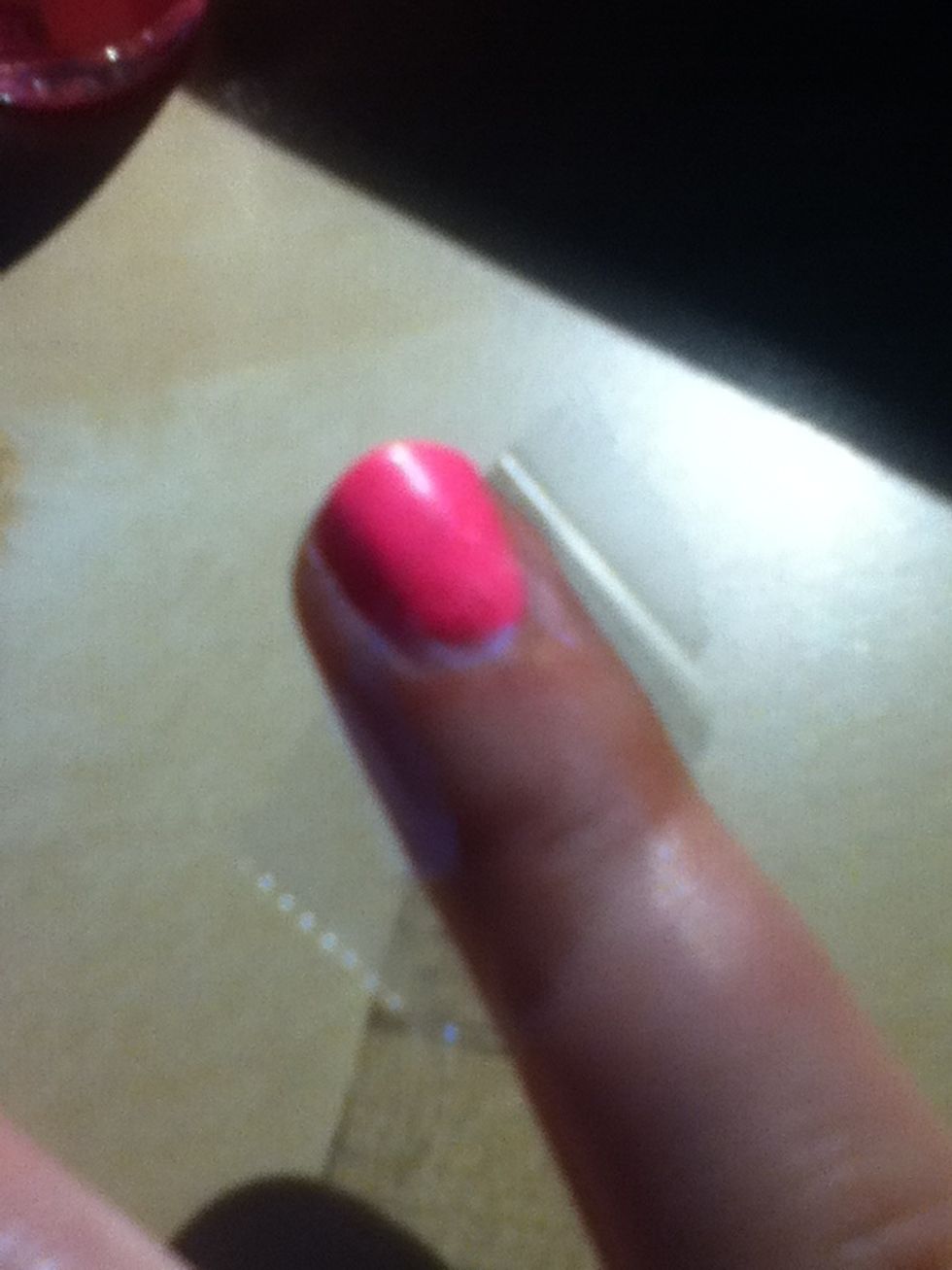 Wait until the polish is completely dry (this is where I used the hairdryer)Stick cello tape on your finger on a diagonal or whatever way you want your stripe to be