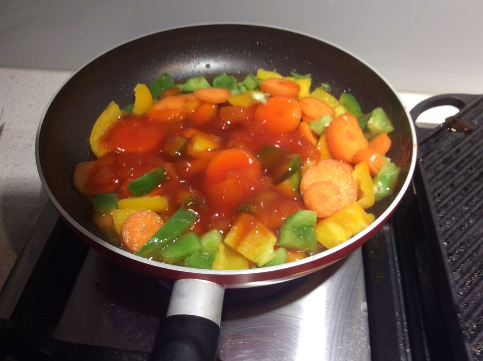 Wait until your sauce and veggies turn into a nice golden brown ( DO NOT BURN! )