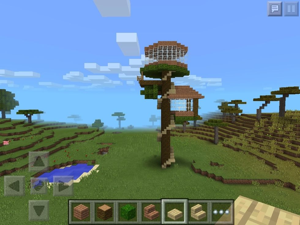 Wake a winding staircase. To do this I placed 2 stairs each going up a block then when I got the the corner I placed a half slab on the end of the last stair I placed the continued on the other side