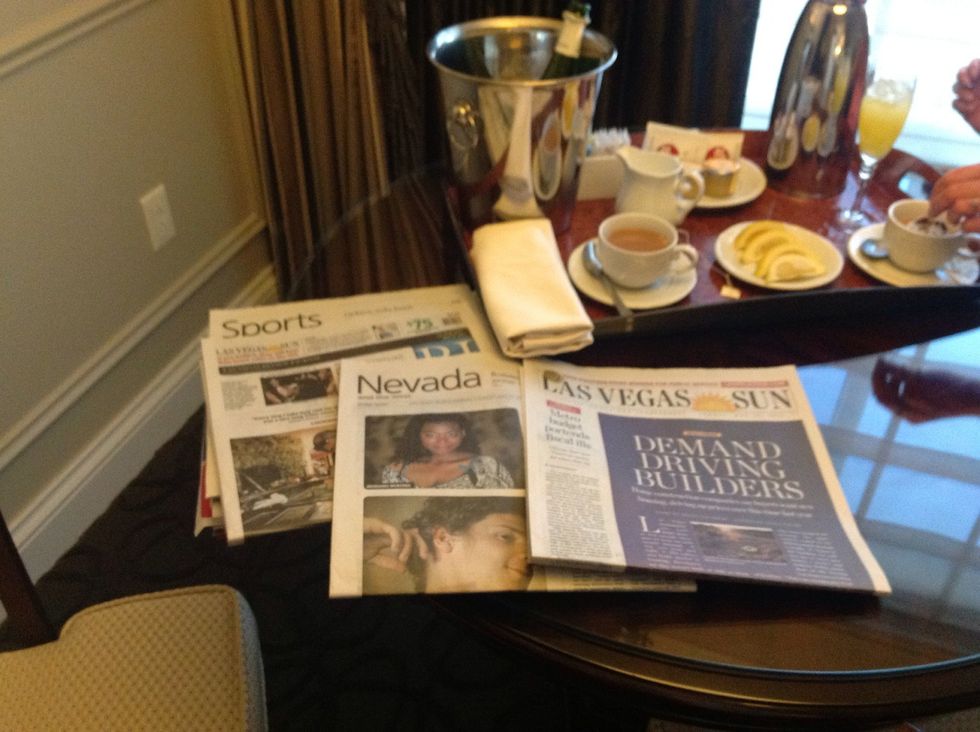 Wake up in Vegas with a nice breakfast , read the local papers, I love local news not gossip!