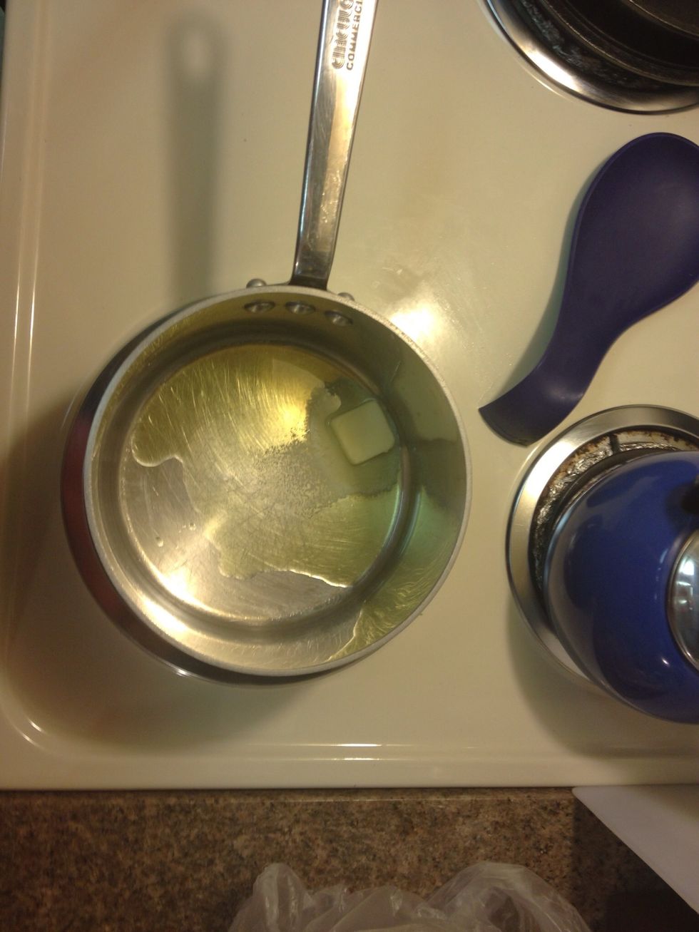 Warm Butter an olive oil                             butter- 1 tablespoon.                                      olive oil- 1/3 cup.