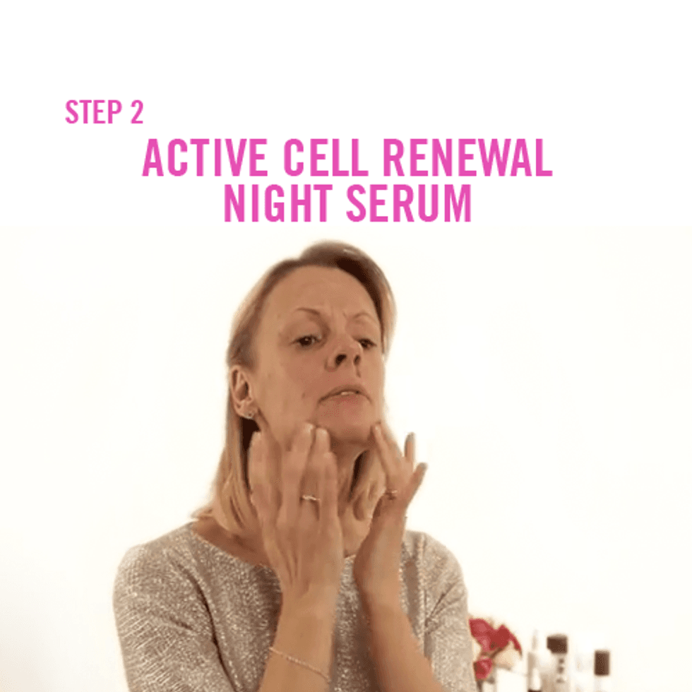 Warm two drops of bareMinerals Active Cell Renewal Night Serum in your hand, press onto your skin and then stipple with your fingers.