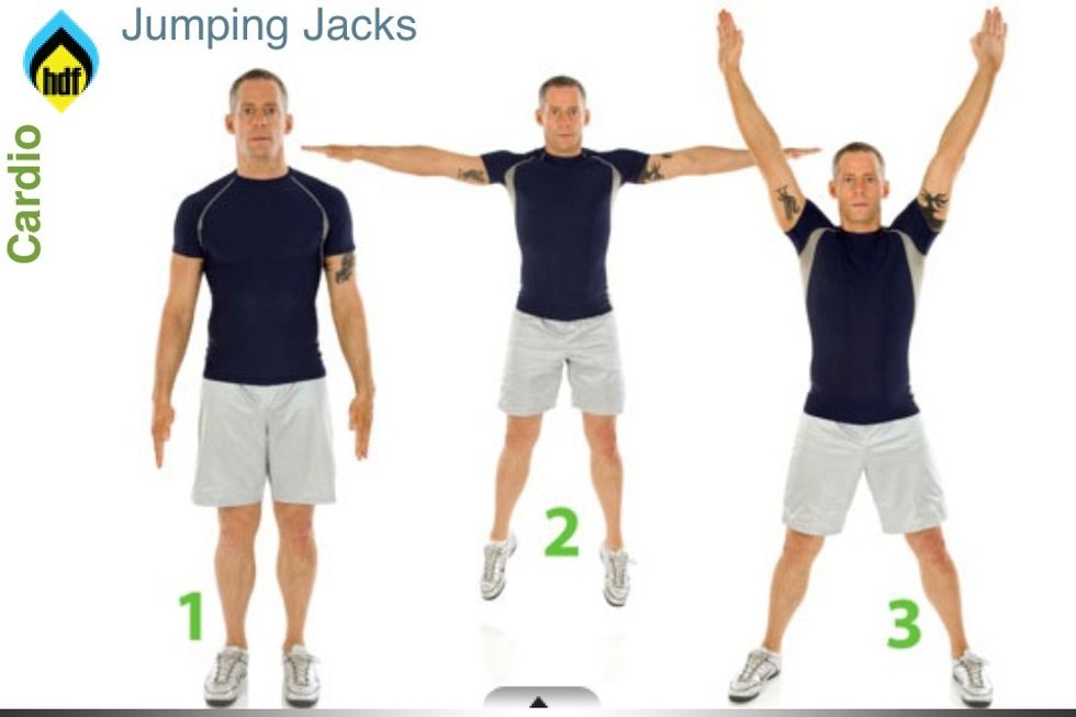 WARM UP: Jumping jacks/star jumps : 50 repetitions.