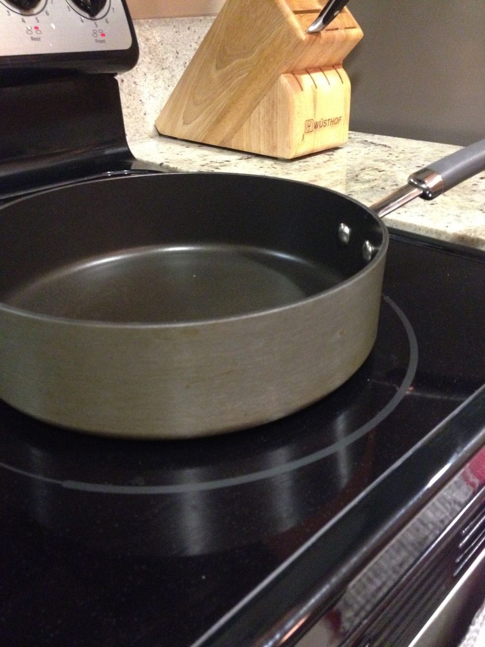 Warm up the pan over medium heat.