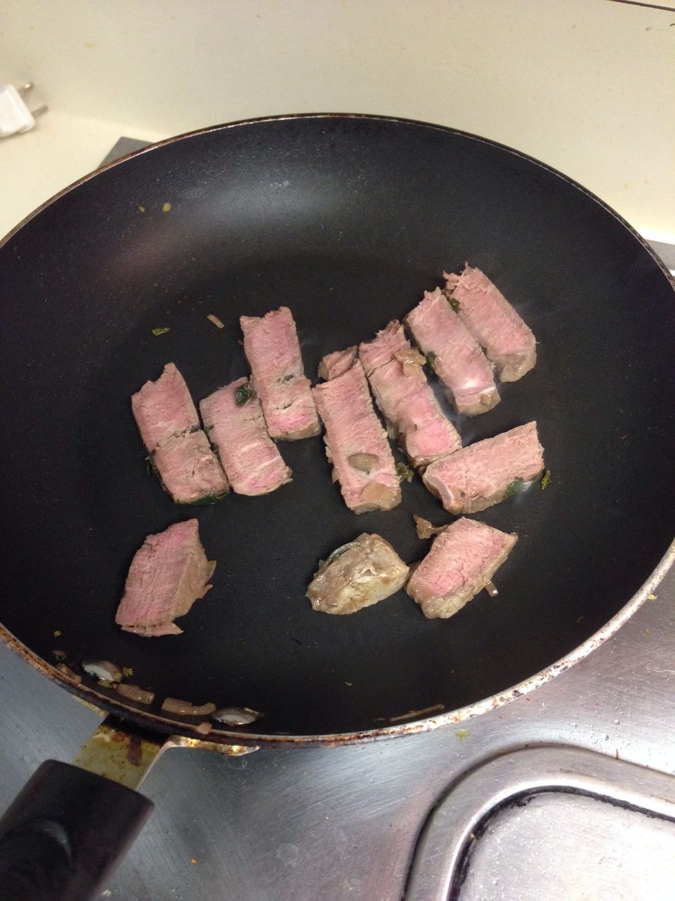 Warm up the protein. Keep the heat low so you don't cook.
