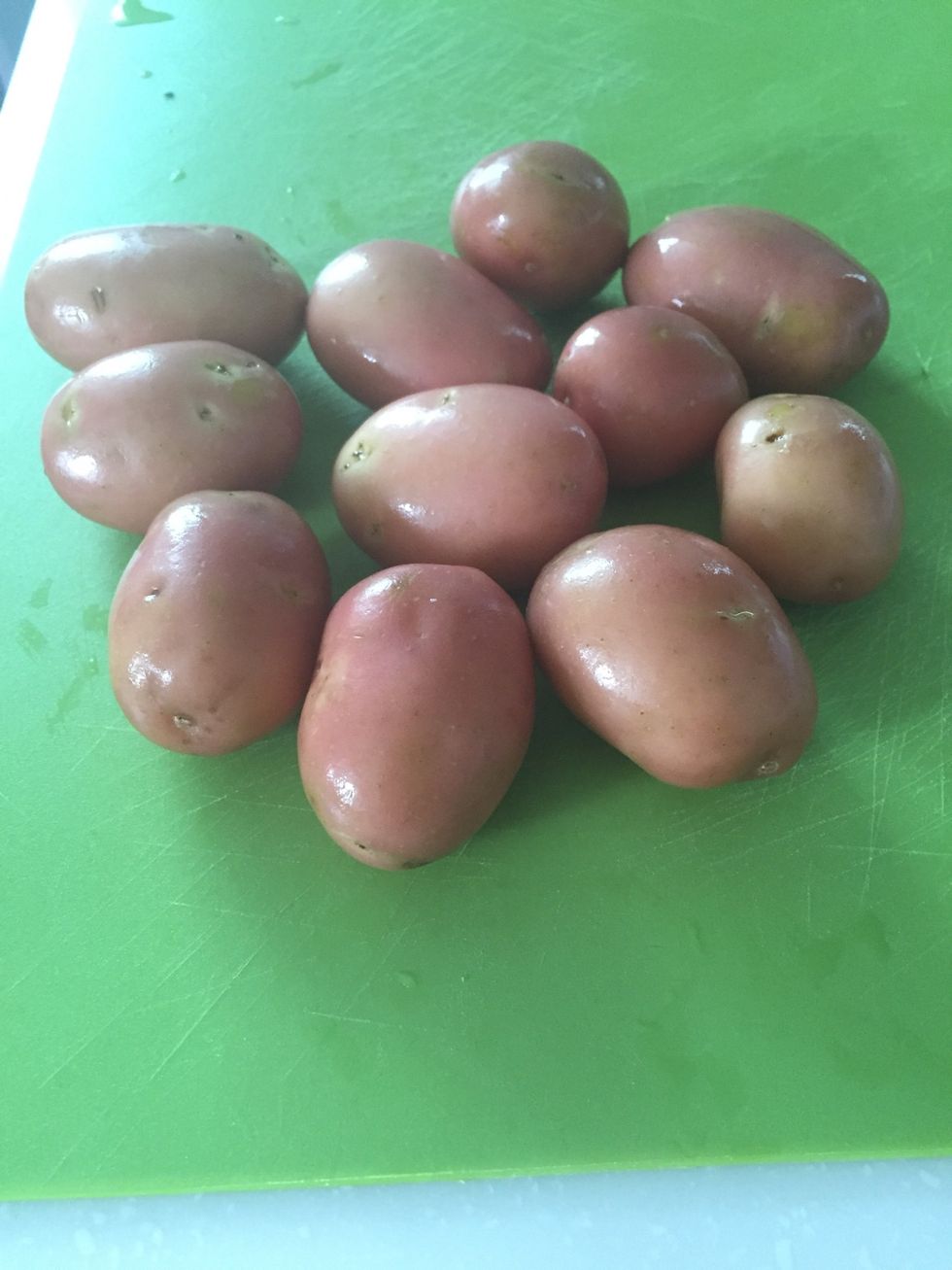 Wash 10-12 baby potatoes. Peeling is not needed.