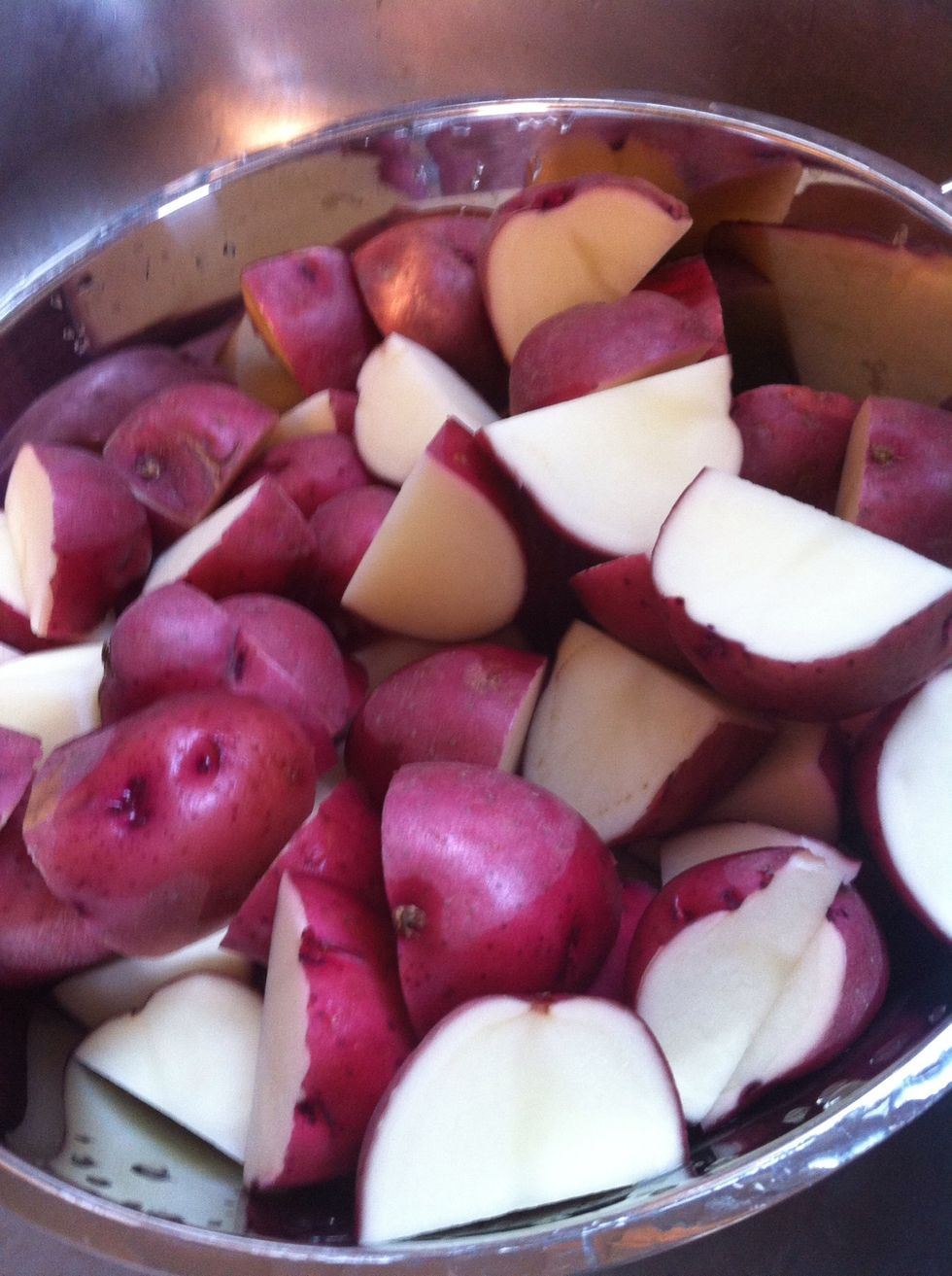 Wash and cut potatoes into 3/4 inch pieces