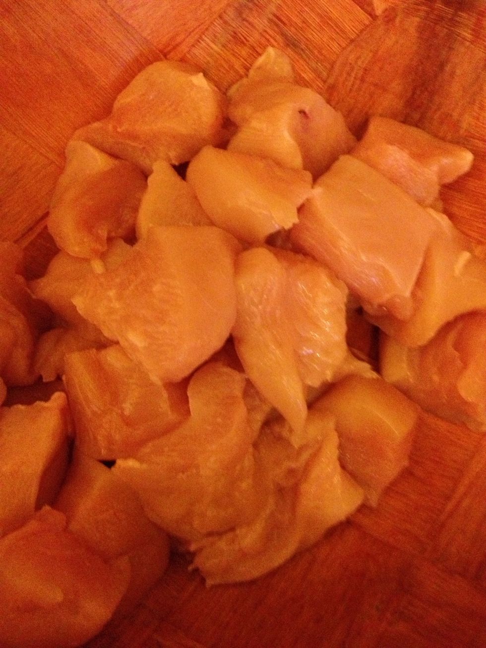 Wash and cut your chicken into cubes