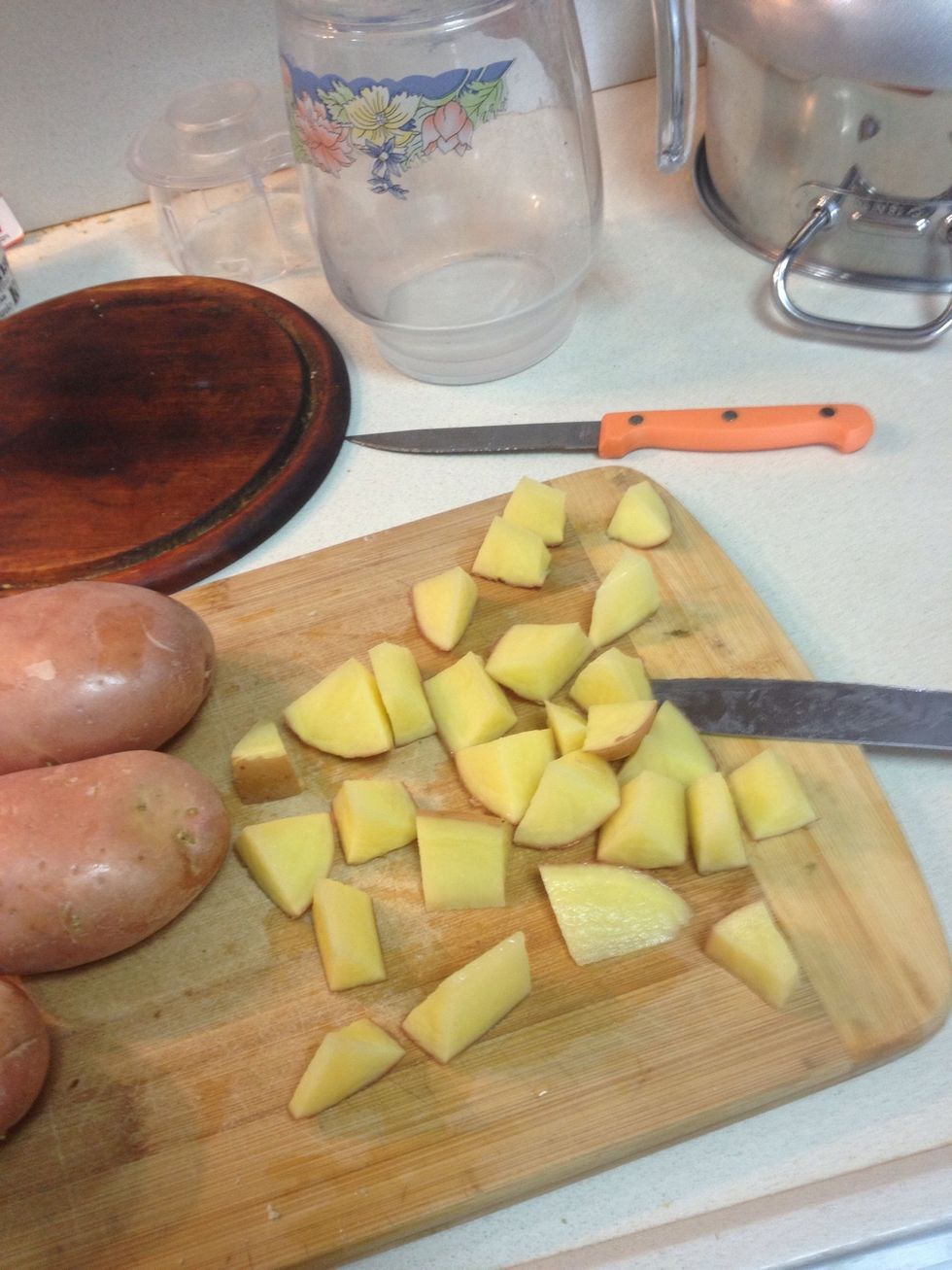 Wash and cut your potatoes. I like them in cubs but you can cut them any way you like