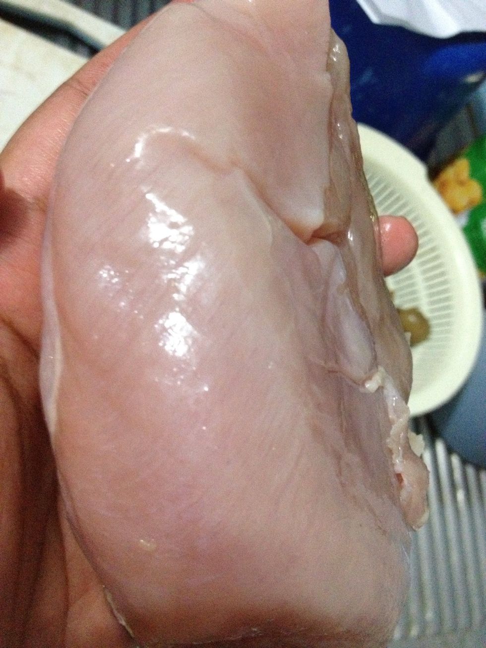 Wash and pat dry a chicken breast. Discard the bone an use it to make the stock