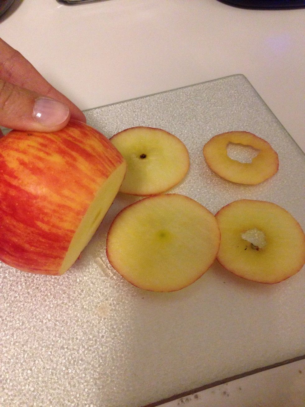 Wash and slice your apples very thinly (if you have a mandolin and apple corer I recommend that you use those, but I don't, so I just used a sharp knife!)