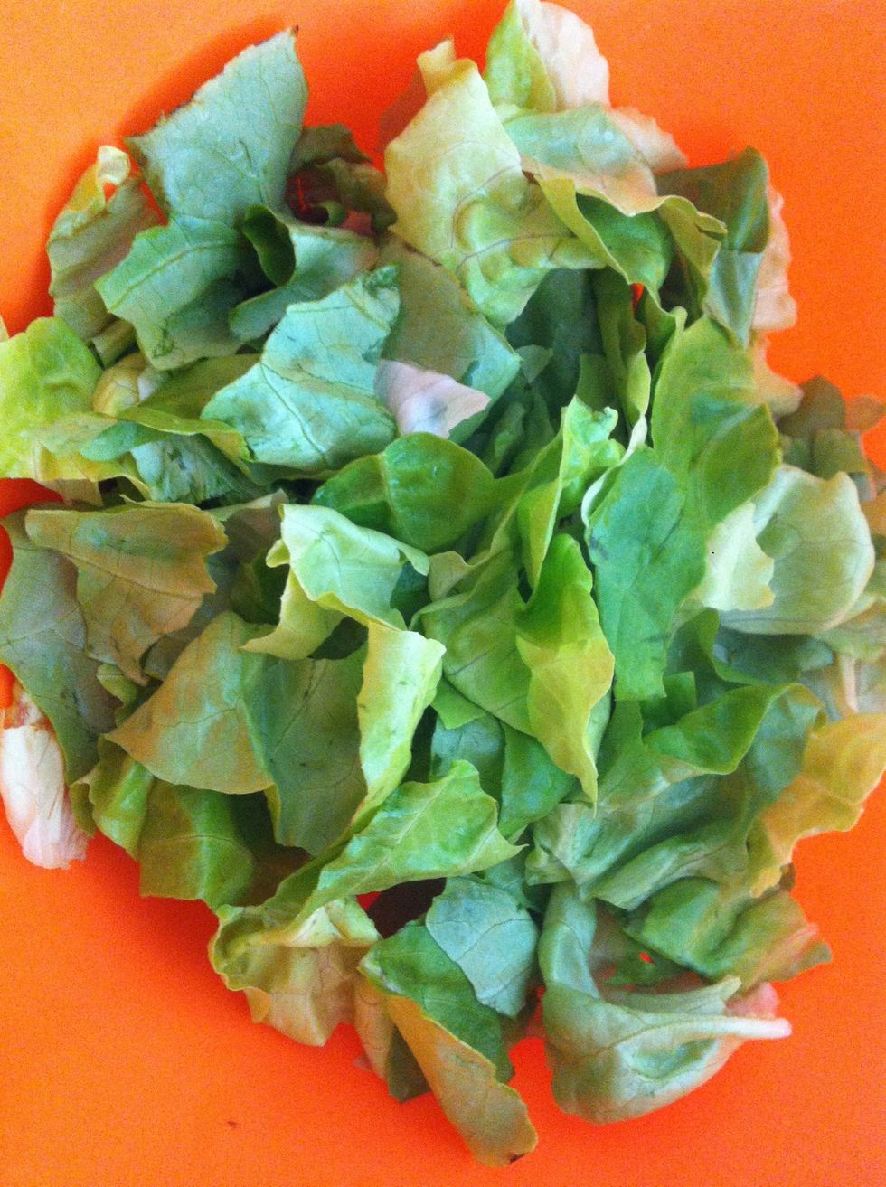 Wash and tear the lettuce and spinach