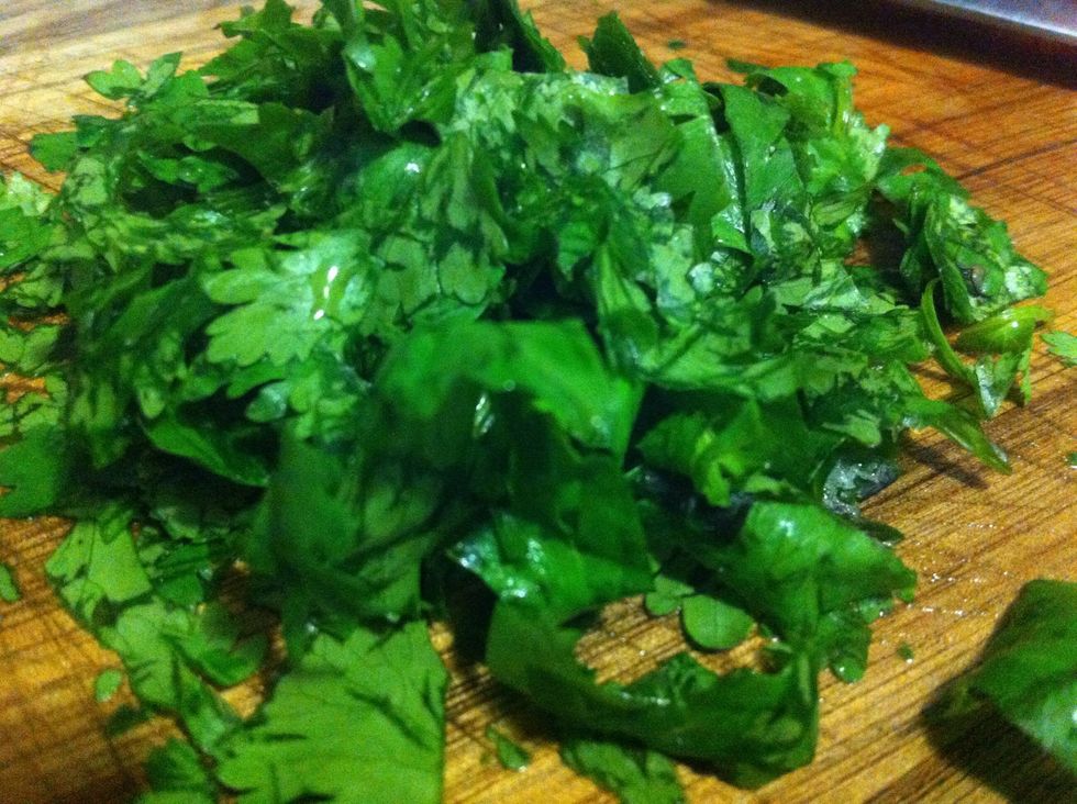 Wash cilantro, remove from stems, chop