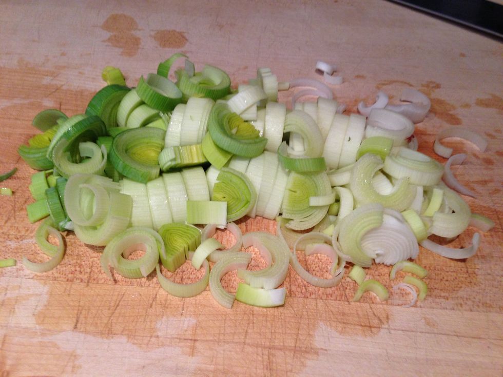 Wash, clean and cut your leaks into 1/4 inch rough slices.